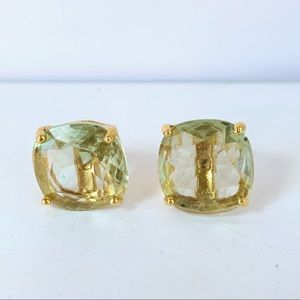 Green Post Earrings Gold Tone